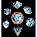Mini Polyhedral Dice Set: Marble with Blue Numbers