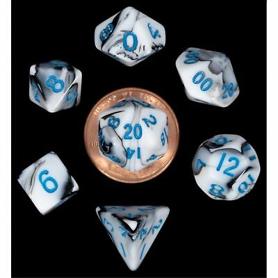 Mini Polyhedral Dice Set: Marble with Blue Numbers