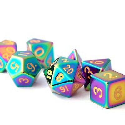Metal Dice: Torched Rainbow with Gold Numbers 16mm Poly Set